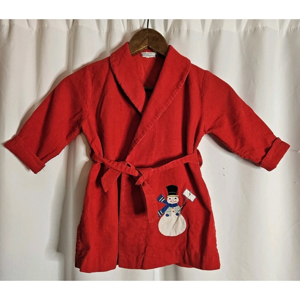 Vintage 60's B.Forman Co. Made In Italy Toddlers Red Corduroy Cover Snowman